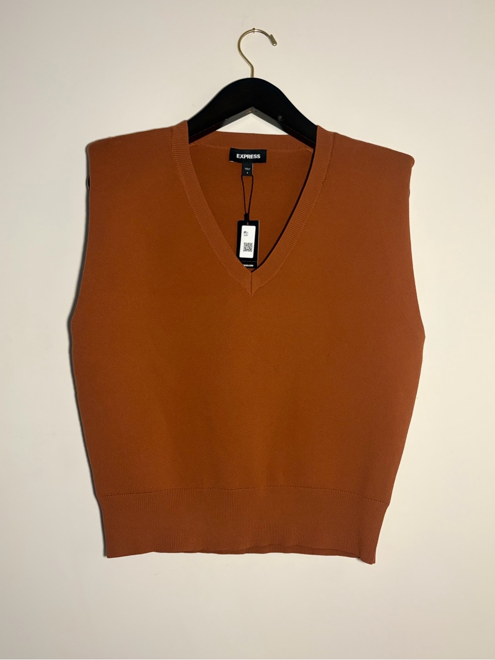 Express Women's V-Neck Sleeveless Knit Top - Rust Orange